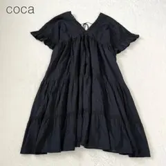 【コカ】Ｖネックフリルワンピース ティアード 5分袖 Ｖネック レース 綿100