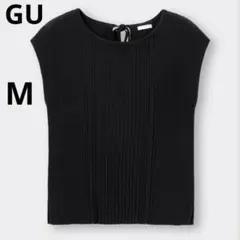 상태좋음 GU M ノースリーブ バックリボン リブニット ブラック
