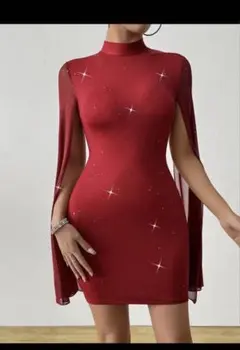 ⭕️新年セール、赤いケープスリーブドレス、在庫ラスト❶