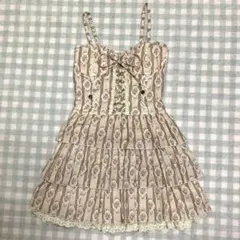 LIZLISA 希少 薔薇柄 ピンク リボン フリル キャミワンピース