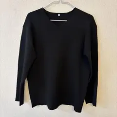 ワークマン リブVネック長袖カットソー M 黒