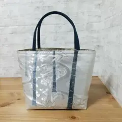 帯リメイクバッグ白地シルバーに竹