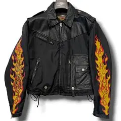 ハーレーダビッドソン レザー ナイロン フレイム ライダースジャケット M 黒のサムネイル