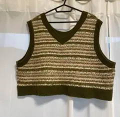 オリーブグリーン ベージュ ニットベスト