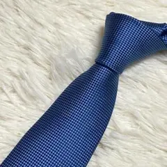 【未使用に近い】エルメス　シルク ブルー　ネクタイ　ソリッド　光沢