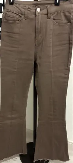 ブラウン フレアパンツ 裾フリンジ ハイウエスト　パンツ