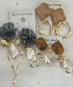 3点セット　450 ハンドメイド　樹脂　金属　ピアス　イヤリング　まとめ売り