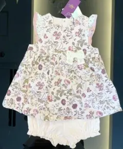 新品　Bebe べべ　リバティー柄花柄ワンピースセット　ピンクS70-80
