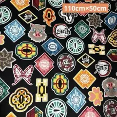 鬼滅の刃 モチーフプリントオックス生地 黒色　約110cm幅×50cm ハギレ