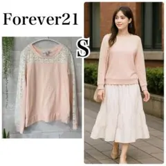 Forever21フォーエバー21カットソーレース透け感ありピンク白S春トップスのサムネイル