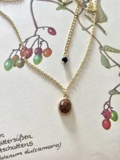 【ゴールドサンドストーン茶金石とブラックアゲートの18kgp天然石ネックレス】