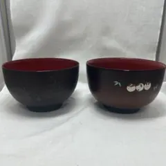 和モダン うさぎ柄 汁椀 2個セット 朱塗 木目調 お椀 夫婦椀 和食器のサムネイル