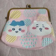 ちいかわ　ハチワレ　刺繍　がま口ミニポーチ　ピンク