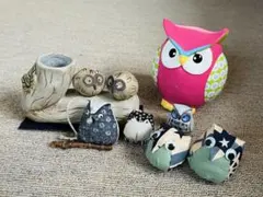 【縁起物】フクロウ 置物など7点　まとめ売り