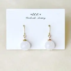 1121◆ホワイトクリアマーブル　シンプル小ぶり　ハンドメイドピアス　イヤリング