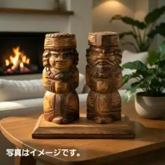 【希少/18cm】アイヌ 木彫り 夫婦像 置物 北海道民芸品伝統工芸 昭和レトロ