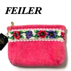 【未使用品】FEILER ポーチ フラワー　シェニール織　　　ピンク