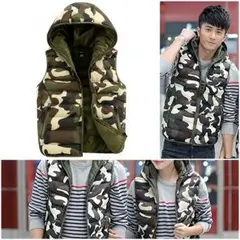 [M L  XL/グリーン] 迷彩 ダウン ベスト ジャケット カモフラ