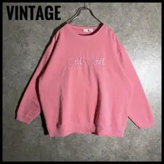 ヴィンテージ 刺繍スウェット トレーナー ピンク XL ゆるだぼ ビッグサイズ