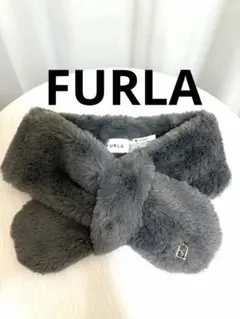 FURLA フルラ　プチリボンマフラー アーチロゴ フェイクファー ティペット