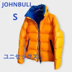 【JOHNBULL】高襟フードイン ダウンジャケット S オレンジ×ブルー 軽量