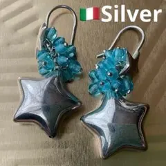 イタリア製ヴィンテージピアス Silver925×ベネチアングラス　大ぶり　刻印