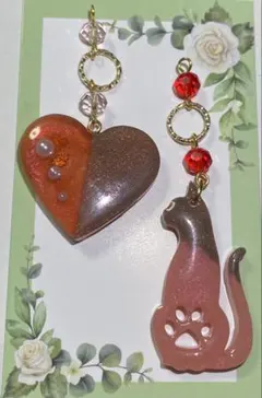 ハンドメイド　チョコ　猫　ピアス