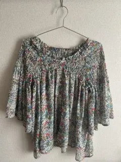 フラワープリント シャーリング トップス ブラウス オフショルダー 2way