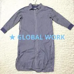 GLOBAL WORK ブルーストライプ シャツワンピース 羽織り Mサイズ