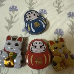 招き猫と達磨の金属製空き缶セット4個セット