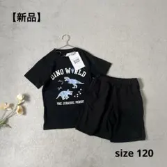 【新品】　男の子　120 半袖　パジャマ　部屋着　恐竜　黒　セット　綿