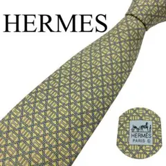 【未使用級】HERMES エルメス ネクタイ 幾何学柄 イエロー