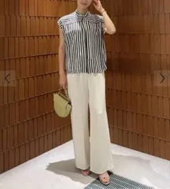 美品＊トゥモローランド ワイドストライプボウタイブラウス 36