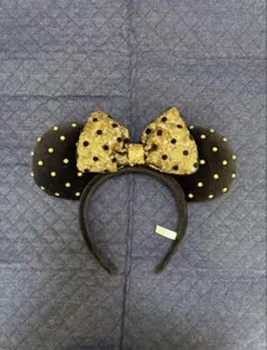 ミニー耳カチューシャ 黒と金の水玉