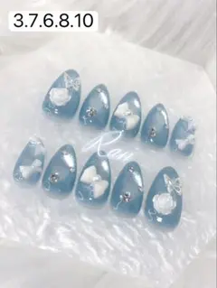 現品 ネイルチップ 韓国 Y2K ワンホン フレンチガーリー マグネット 水色