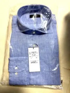J737★長袖シャツ ワイシャツ新品41-84 ブルー系 ワイドカラー テイジン