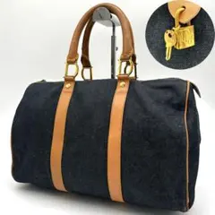 【美品】クリスチャンディオール デニム ボストンバッグ D金具 レザー ネイビー