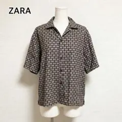 ZARA ザラ 透かし編み メッシュ 開襟シャツ ブラウン Mサイズ