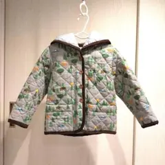 【超美品】北欧風 車&どうぶつ総柄 キルティングジャケット 100 フード付