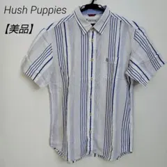 【美品】ハッシュパピー 半袖シャツ メンズ　L　ストライプ　ブルー×ホワイトのサムネイル