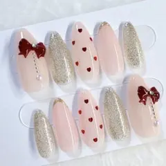 【現品】 ワンホン ゴールド ハートホロ アーモンド ネイルチップ No.53