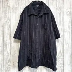 ストライプ 半袖シャツ レギュラーカラー 3XL 黒 ポリエステル お出かけのサムネイル