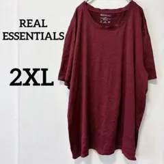 REAL ESSENTIALS【2XL】バーガンディ Tシャツ 半袖 大きい