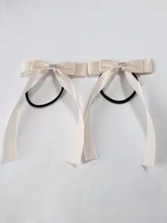 298 たれ付きヘアゴム　アイボリー