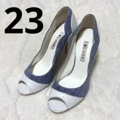 パンプス❤️ダイアナ 23cm オープントゥ デニム ホワイト サンダル