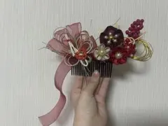 つまみ細工のかんざし赤