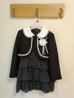110cm フォーマル・ドレス・スーツ セット 黒と白の水玉模様
