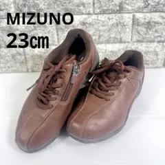 MIZUNO サイドジップ ウォーキングシューズ ブラウン 23㎝レザー