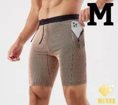 ポケット付き　ランニングスパッツ　M　イエロー　マラソン　ランニング　スパッツ