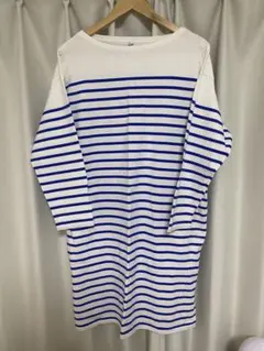 【ユニクロ】ボーダーチュニック Lサイズ 綿100% 七分袖 ブルー×ホワイト